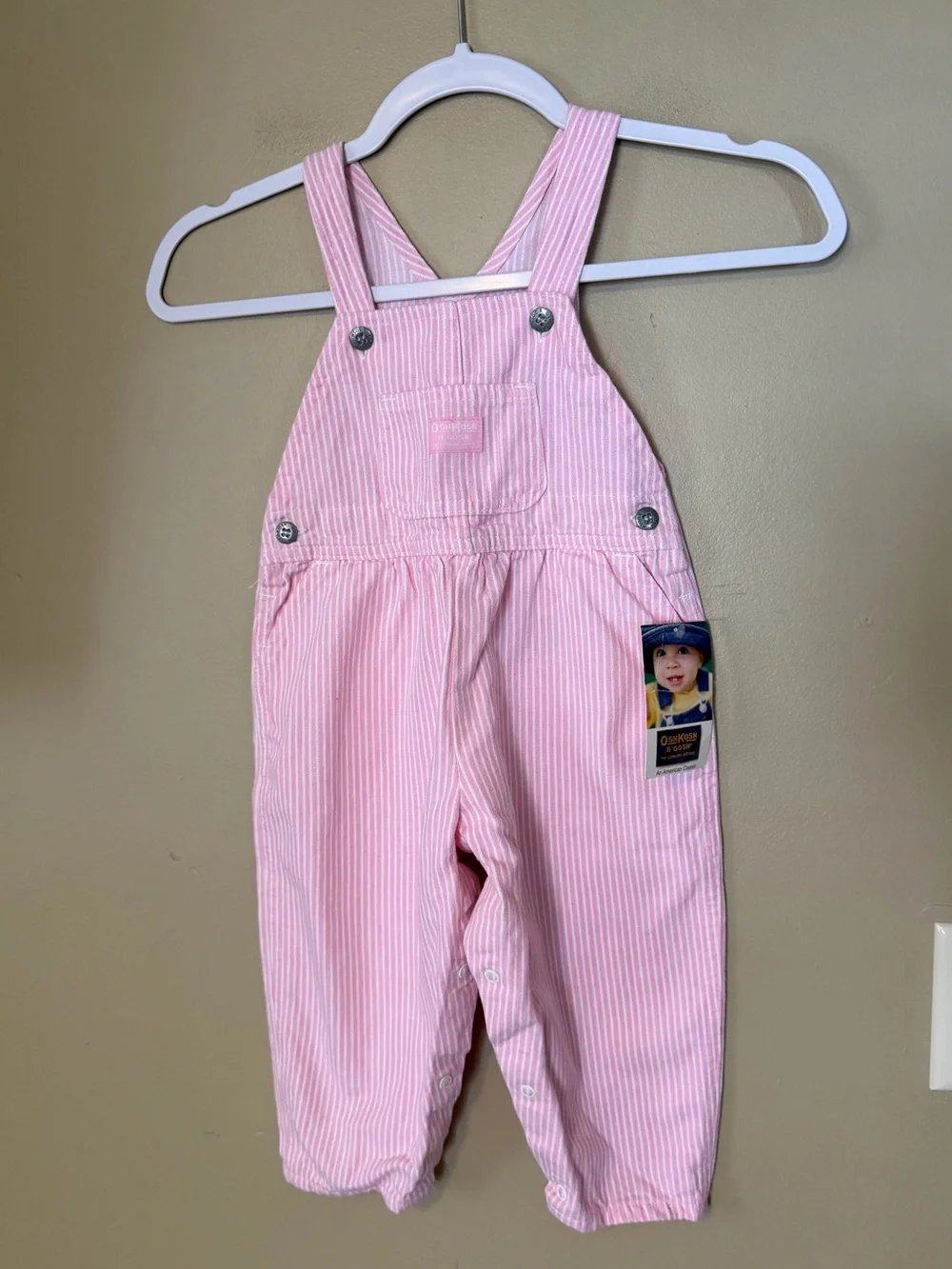 OshKosh B'gosh Vintage Made in US Pink Railroad Striped Overalls NEW